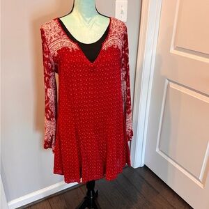 Free People Red and White Long Sleeve Dress